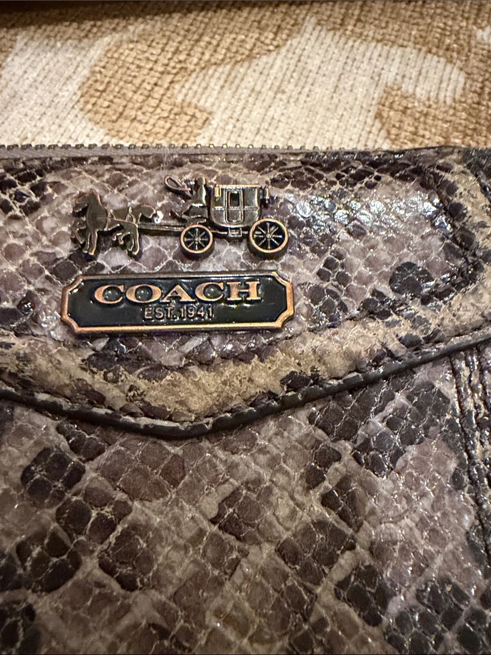 Coach Snake-Print Zip Wallet in Gray and Black Tones - lavender interior 💜